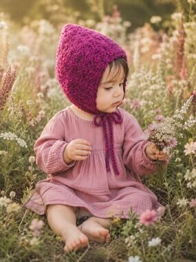 Capturing Moments Cranberry Soft Knitted pixie Baby Bonnet